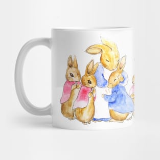 baby peter rabbit and his family watercolor Mug